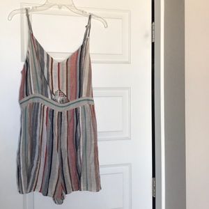 American Eagle Linen Striped Cutout Romper